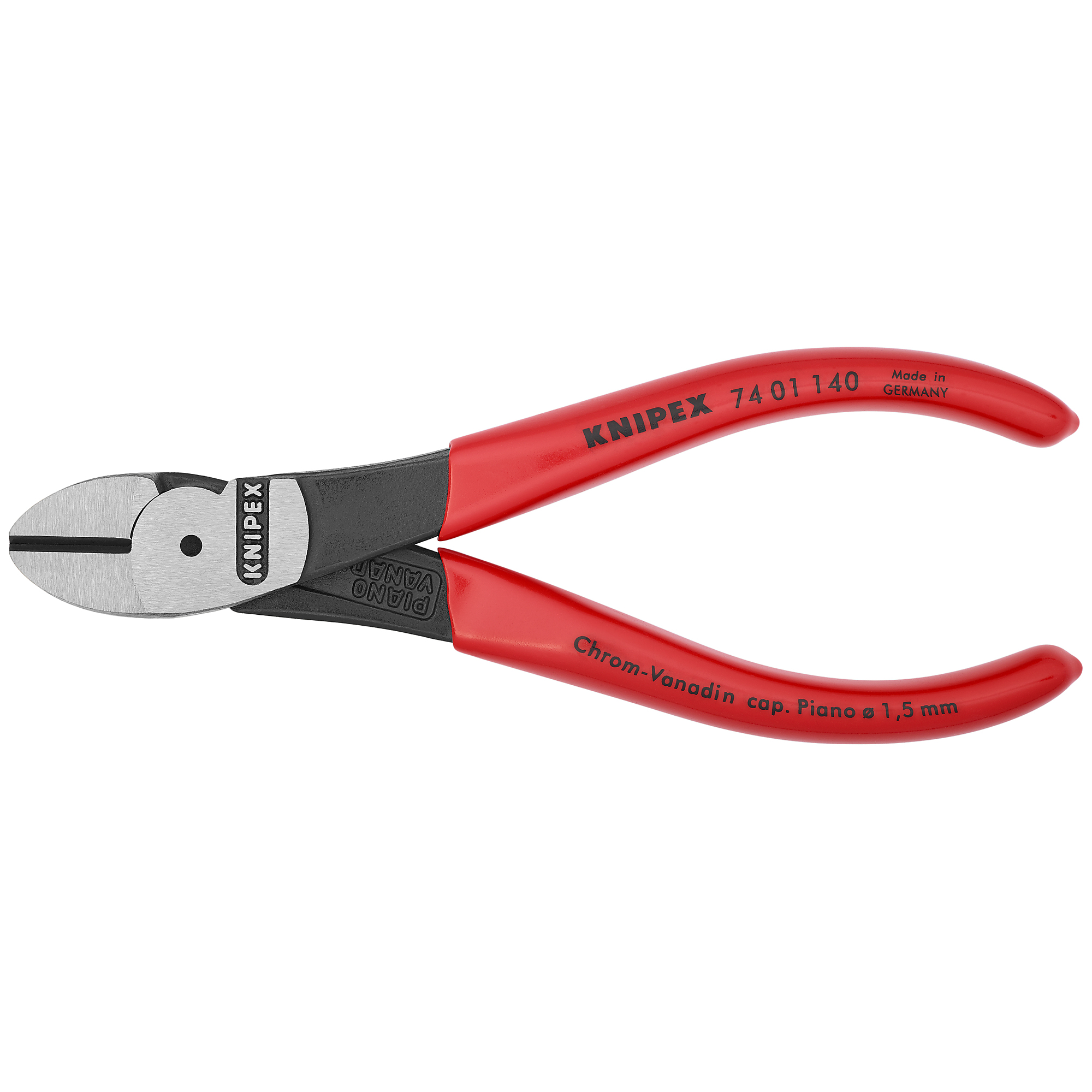 KNIPEX Diagonal Cutters - 5.5in., Plastic Coating, Steel, 0.125in. Jaw Capacity, Model# 74 01 140